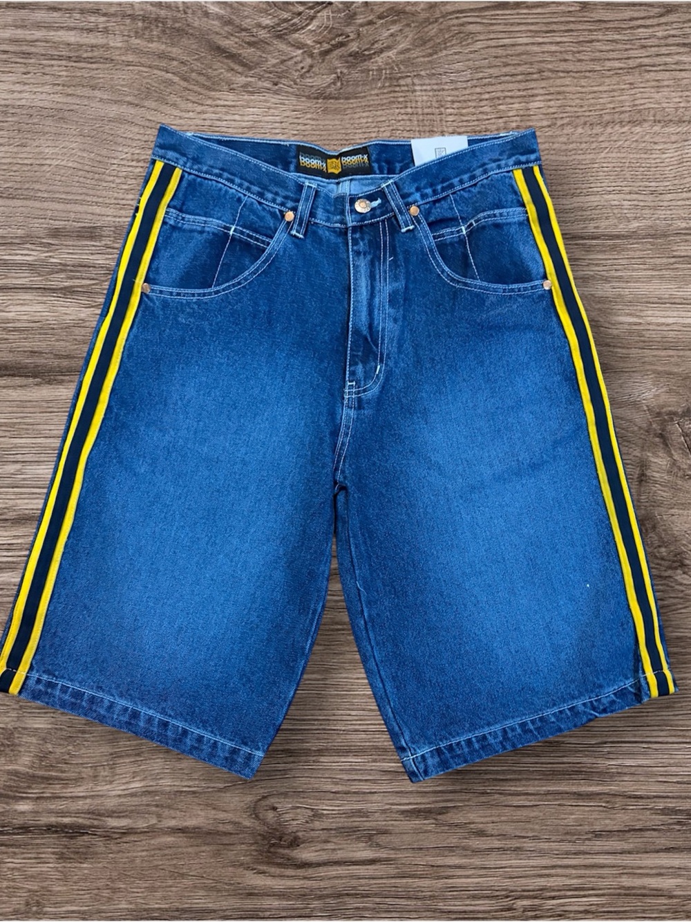 Kids Blue Denim Shorts with Yellow Side Stripe - Casual Everyday